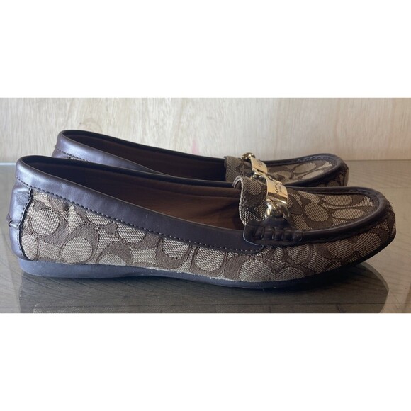 Coach womens 9.5 Loafers shoes flats Jacquard Brown slip on signature - Picture 4 of 6